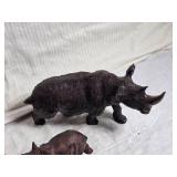 Wooden Rhino and Buffalo Figures - Tallest are about 7"