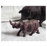 Wooden Rhino and Buffalo Figures - Tallest are about 7"