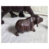 Wooden Rhino and Buffalo Figures - Tallest are about 7"