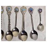 Souvenir Collector Spoons from Various Locations including places like Petersburg, Firenze, Lake Tahoe, and Zermatt