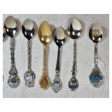 Souvenir Collector Spoons from Various Locations including places like Petersburg, Firenze, Lake Tahoe, and Zermatt