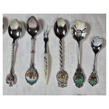 Souvenir Collector Spoons from Various Locations including places like Petersburg, Firenze, Lake Tahoe, and Zermatt