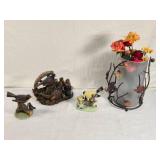 Assorted Bird Figurines and Decorative Vase with Faux Flowers
