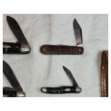 Vintage Pocket Knives Collection with Leather Sheath - Kamp King and Others