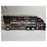 Redbox Goodyear Toy Semi-Truck Hot Wheels / Matchbox Cars Case filled with Cars