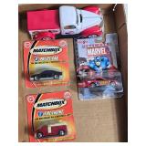 Set of Die-Cast Cars: Pepsi Truck, Matchbox Police Car, Fire Engine, and Marvel Spider-Man