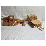 Wooden Toy Grader and Wagon with Hay Bale
