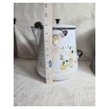 Set of 3 Vintage Enamelware Coffee Pots with Lids