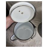 Set of 3 Vintage Enamelware Coffee Pots with Lids