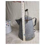 Set of 3 Vintage Enamelware Coffee Pots with Lids