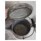 Set of 3 Vintage Enamelware Coffee Pots with Lids