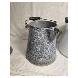 Set of 3 Vintage Enamelware Coffee Pots with Lids