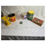 Assorted Cans, Jar, and Yellow Handle Holder - Including Hormel Pure Lard