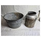 Galvanized Metal Bucket and Small Milk Can