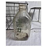 Vermont Country Milk Glass Bottle with Wire Carrier and Stand
