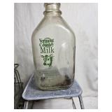 Vermont Country Milk Glass Bottle with Wire Carrier and Stand