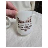 Belview State Bank Commemorative Milk Glass Mugs