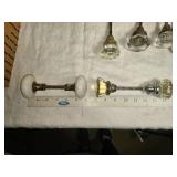Vintage Glass and Porcelain Door Knobs and Vintage Hinges