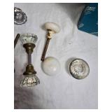 Vintage Glass and Porcelain Door Knobs and Vintage Hinges