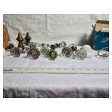 Vintage Glass and Porcelain Door Knobs and Vintage Hinges