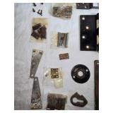 Vintage Glass and Porcelain Door Knobs and Vintage Hinges