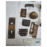 Vintage Glass and Porcelain Door Knobs and Vintage Hinges