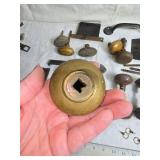 Vintage Glass and Porcelain Door Knobs and Vintage Hinges