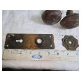 Vintage Glass and Porcelain Door Knobs and Vintage Hinges
