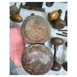 Vintage Glass and Porcelain Door Knobs and Vintage Hinges