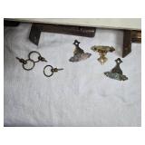 Vintage Glass and Porcelain Door Knobs and Vintage Hinges