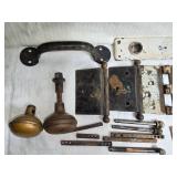 Vintage Glass and Porcelain Door Knobs and Vintage Hinges