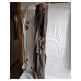 Vintage Golf Club Set with Leather and Canvas Bag and Brass Golf Tee Figurines