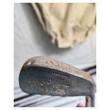 Vintage Golf Club Set with Leather and Canvas Bag and Brass Golf Tee Figurines
