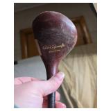 Vintage Golf Club Set with Leather and Canvas Bag and Brass Golf Tee Figurines