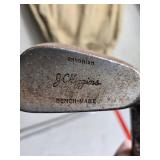 Vintage Golf Club Set with Leather and Canvas Bag and Brass Golf Tee Figurines