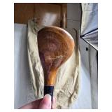 Vintage Golf Club Set with Leather and Canvas Bag and Brass Golf Tee Figurines