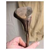 Vintage Golf Club Set with Leather and Canvas Bag and Brass Golf Tee Figurines