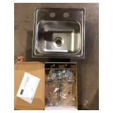 Elkay 15 in. Drop-in Single Bowl 20-Gauge Durable Satin Stainless Steel Kitchen Sink Kit w/ Faucet  Customer Returns See Pictures