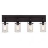 Hampton Bay Regan 29.13 in. 4-Light Espresso Bronze Vanity Light with Clear Glass Shades    Customer Returns See Pictures