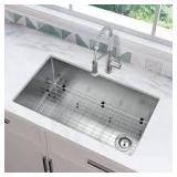 Glacier Bay Tight Radius 31 in. Undermount Single Bowl 18 Gauge Stainless Steel Kitchen Sink with Accessories     Customer Returns See Pictures