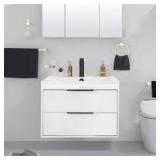 24 in. W x 18.1 in. D x 18.1 in. H Single Sink Bath Vanity in White with White Ceramic Top and Drain Faucet Set      Customer Returns See Pictures
