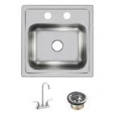 Elkay 15 in. Drop-in Single Bowl 20-Gauge Durable Satin Stainless Steel Kitchen Sink Kit w/ Faucet  Customer Returns See Pictures