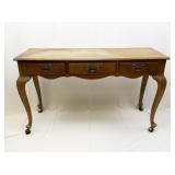 Vintage Three Drawer Wooden Entryway/Console Table with Wheels