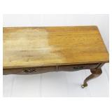 Vintage Three Drawer Wooden Entryway/Console Table with Wheels