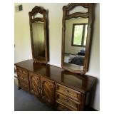 DREXEL Heritage 'Cabernet' Collection French Country Style Vintage Long Dresser with Solid Wood with Side-by-Side mirrors - Beautiful!