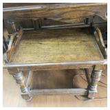 Vintage Two Drawer Wooden Console Table with Nesting seats/stools.