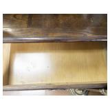 Vintage Two Drawer Wooden Console Table with Nesting seats/stools.