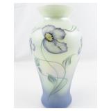 FENTON 9.5" Opaque Sea Green Glass Floral Hand Painted Vase ***LIMITED EDITON #449/500***