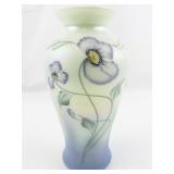 FENTON 9.5" Opaque Sea Green Glass Floral Hand Painted Vase ***LIMITED EDITON #449/500***