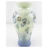 FENTON 9.5" Opaque Sea Green Glass Floral Hand Painted Vase ***LIMITED EDITON #449/500***